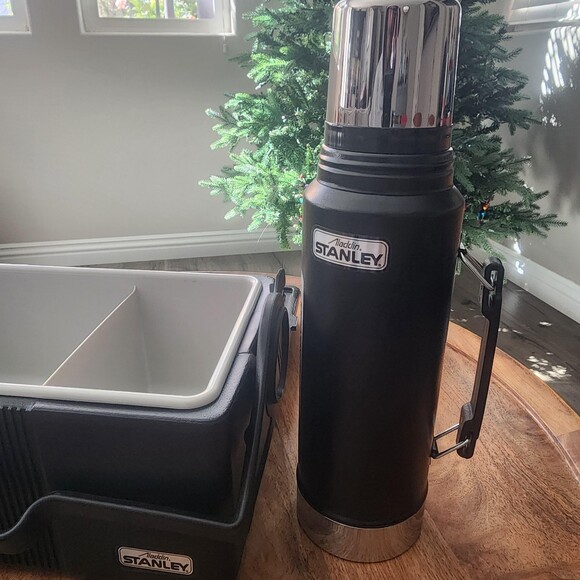 Vintage Stanley Aladdin Lunch Box Thermos Set Black Camping USA 1 Qt Polycaster - Picture 10 of 16